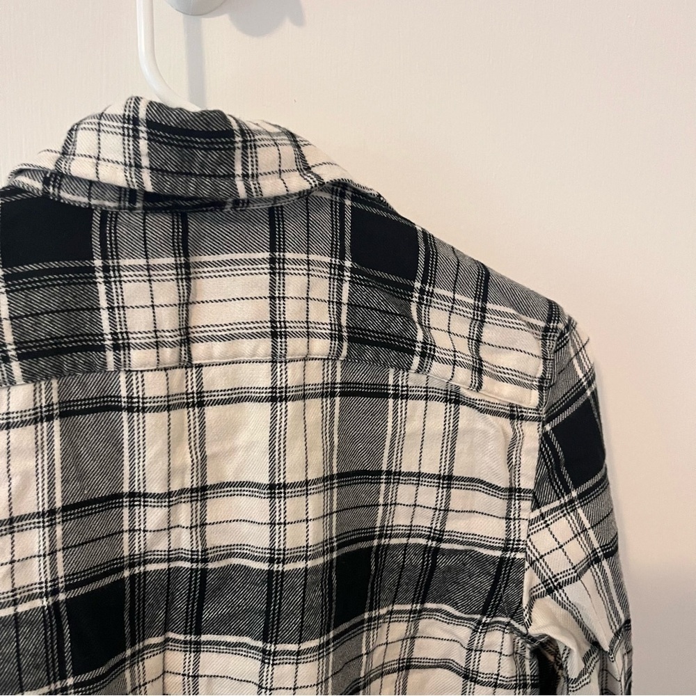 Polo Ralph Lauren Plaid Flannel Button Down Top Rhinestone Crest Black White XS - Picture 9 of 15